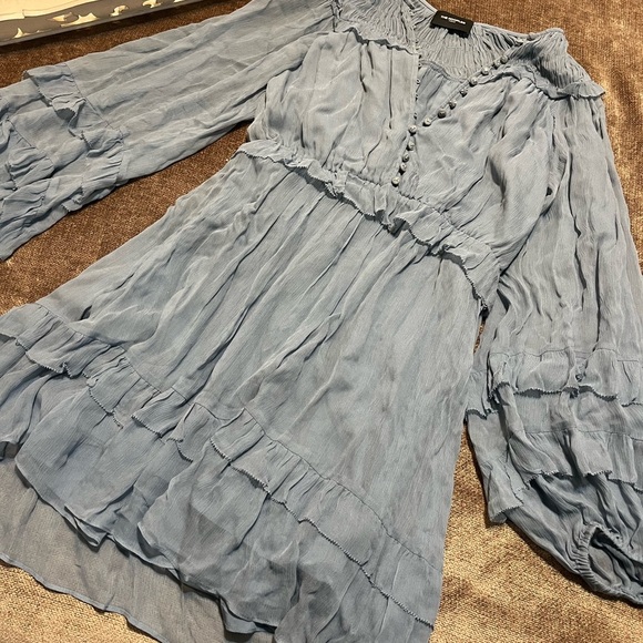 The Kooples Short Sky Blue Dress with Floaty Frills - Picture 1 of 16
